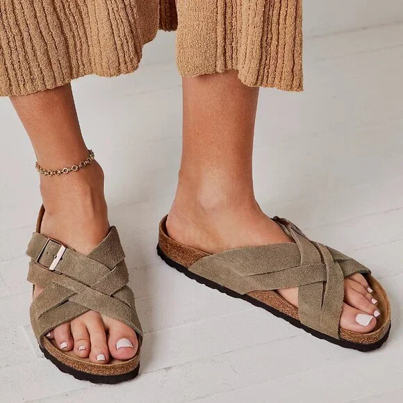 Birkenstocks Lugano Suede Taupe Lugano Soft Footbed Suede Leather in Color Taupe  main image 4